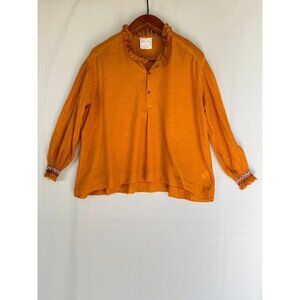 Forte Forte Cotton Silk Burnt Orange Ruffle Collar Peasant Blouse Size 4